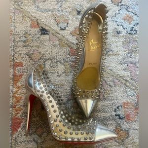 Christian Louboutin Silver Leather and Spike Pumps